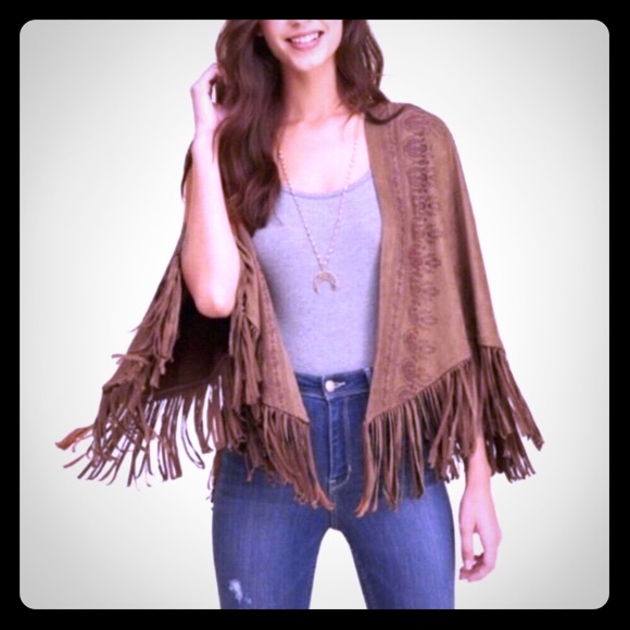 Hollister Jackets & Blazers - Hollister Faux Suede Fringe Poncho